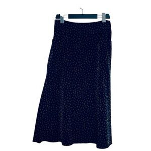 Fauxgerty The De-De Midi Navy with Brown Dot Print Circle Skirt Size Small